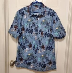 Croft & Barrow "Aloha" 100% Cotton Button Front S/S Size Large